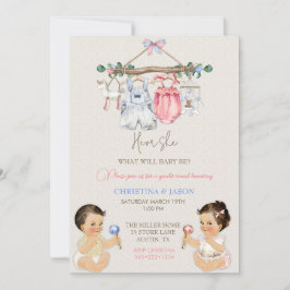 Convite Roupas de bebês Sexo Revelação de marfim rosa azul