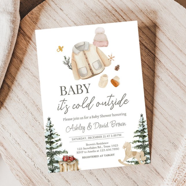 Convite Roupas de inverno Está Frio Fora do Chá de fraldas (Baby It's Cold Outside Winter Clothes Baby Shower Invitation
)