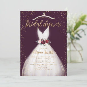 Convite Roupas de Noiva Elegantes Douradas Borgonha Bridal