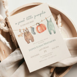 Convite Roupas de Outono Little Pumpkin Menino Baby Shower