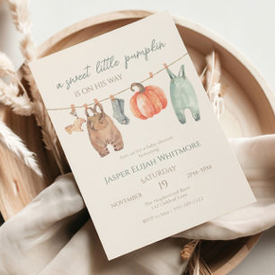 Convite Roupas de Outono Little Pumpkin Menino Baby Shower
