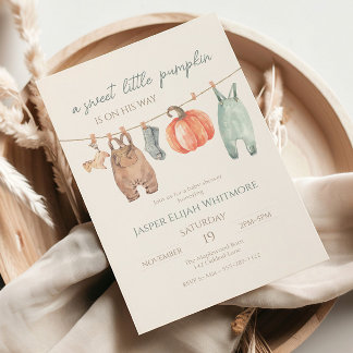 Convite Roupas de Outono Little Pumpkin Menino Baby Shower