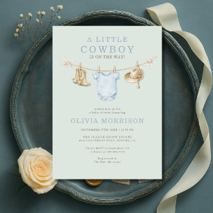 Convite Roupas de Pequeno Cowboy Baby Shower