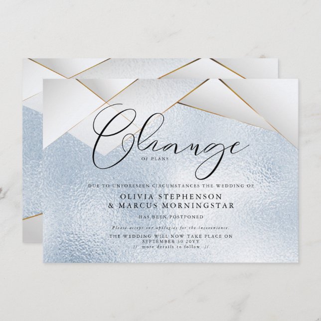 Convite Roupas de Pérolas Azuis do Céu Adiadas Casamento (Frente/Verso)