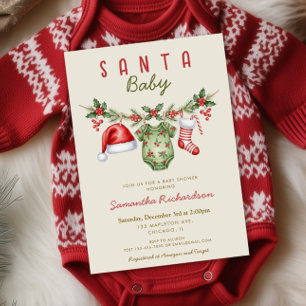 Convite Roupas fofas de Santa Baby, chá de bebê de Natal