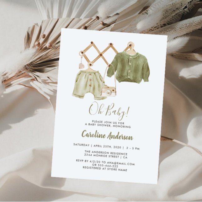 Convite Roupas Neutras Boho Chá de Bebê (Criador carregado)