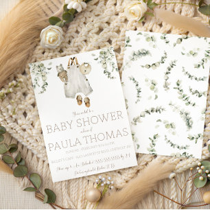 Convite Roupas para bebês Chá de fraldas neutro