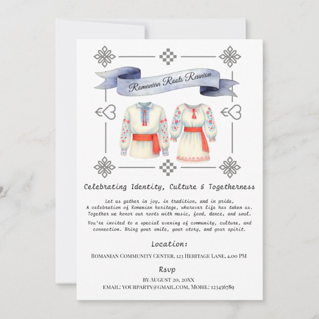 Convite Roupas romenas, roupa tradicional (Frente)