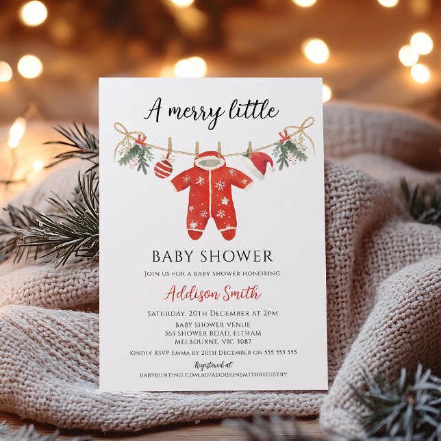 Convite Roupas Vermelho Alegre Pequeno Bebê Chuveiro Bebê  (Christmas Baby Shower Invitation, Merry Little Baby Shower Theme Invitation Boy,
Christmas Themed)