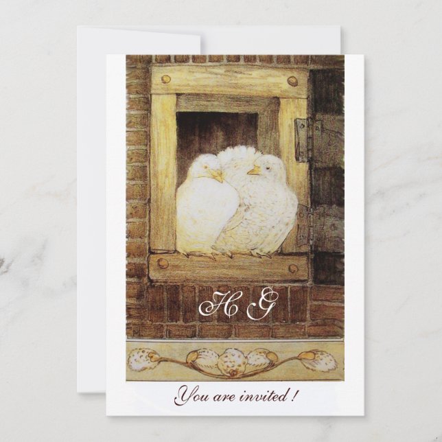 Convite ROUXINÓIS BRANCOS NA JANELA monograma, amarelo mar (Frente)