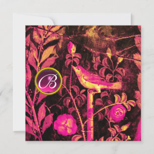 Convite ROUXINOL COM MONOGRAMA DE ROSAS, Rosa Preto Amarel