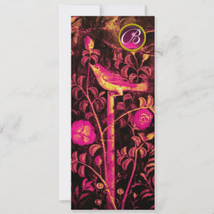 Convite ROUXINOL COM MONOGRAMA DE ROSAS, Rosa Preto Dourad