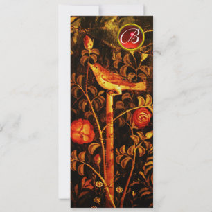 Convite ROUXINOL COM MONOGRAMA DE ROSAS, Vermelho Preto Am