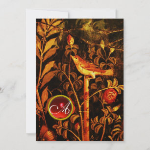 Convite ROUXINOL COM MONOGRAMA DE ROSAS, Vermelho Preto Am