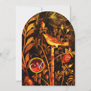 Convite ROUXINOL COM MONOGRAMA DE ROSAS, Vermelho Preto Am