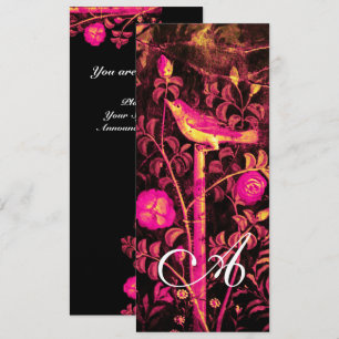 Convite ROUXINOL, MONOGRAMA ROSAS Vermelho Preto Dourado A