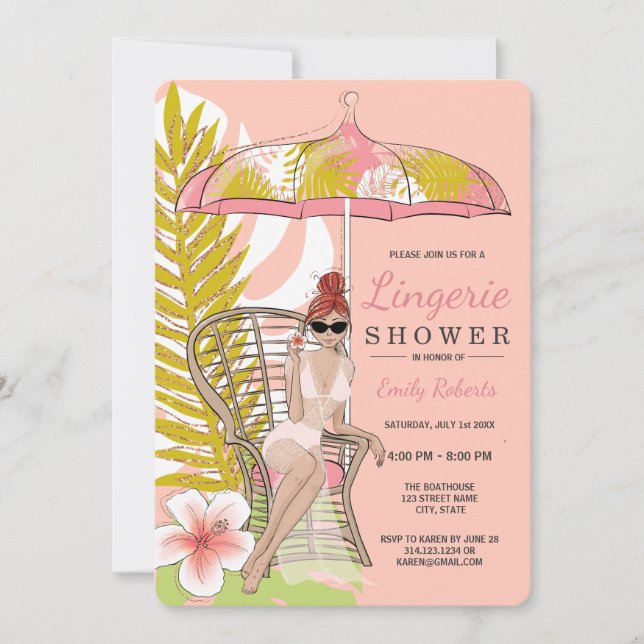 Convite Rouxinol Noiva Chuva Lingerie Tropical (Frente)