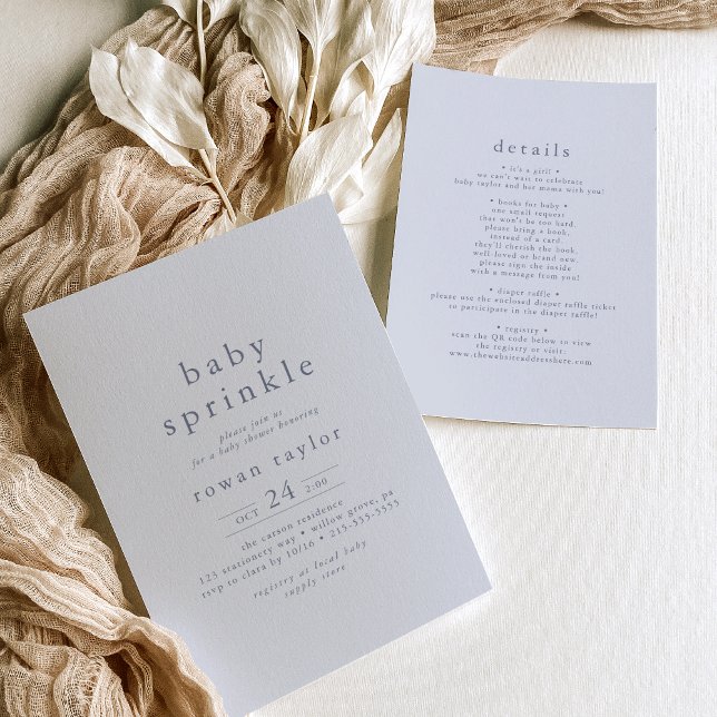 Convite Rowan Classic Boy Blue Boho Simple Baby Sprinkle (ROWAN Classic Boy Blue Boho Simple Baby Sprinkle Invitation)