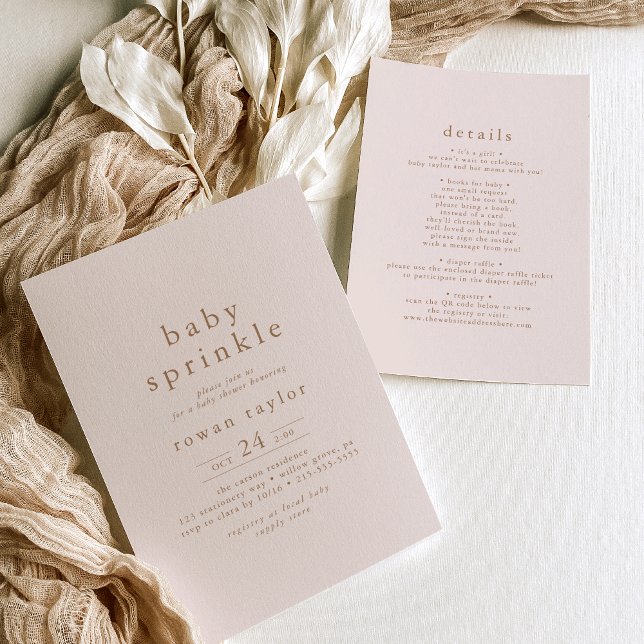 Convite ROWAN Dourado cor-de-rosa neutro Boho Simples (ROWAN Neutral Pink Gold Boho Simple Baby Sprinkle Invitation)