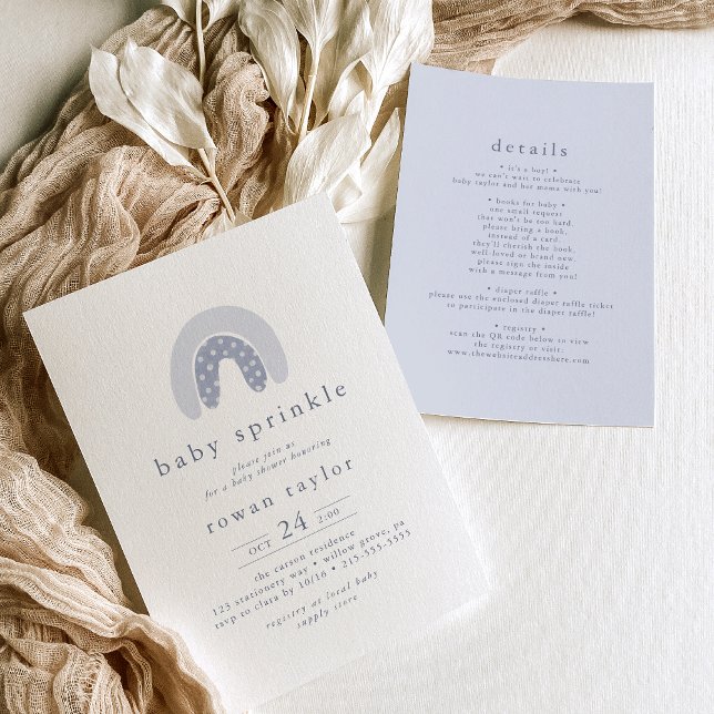 Convite ROWAN Single Boy Blue Boho Rainbow Baby Sprinkle (ROWAN Unique Boy Blue Boho Rainbow Baby Sprinkle Invitation)