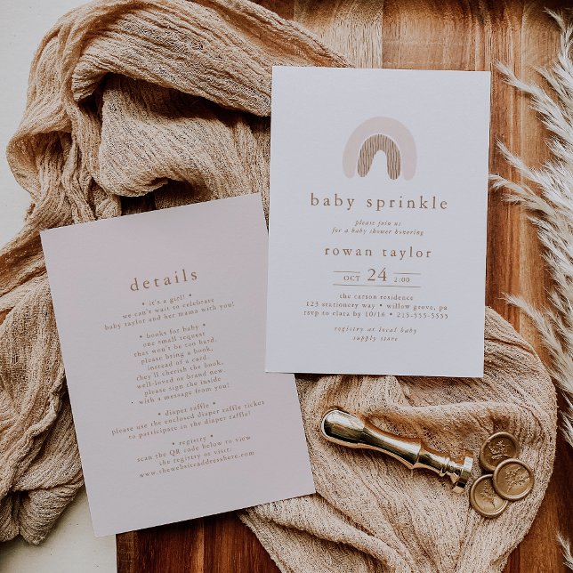 Convite ROWAN Única Rapariga Rosa Boho Rainbow Baby Sprink (ROWAN Unique Girl Pink Boho Rainbow Baby Sprinkle Invitation)