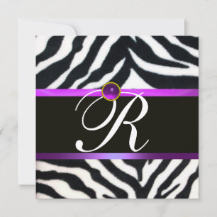 Convite ROXA PRETA BRANCA PELÚCIA DE ZEBRA MONOGRAMA ,amet