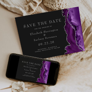Convite Roxo Ágata Prateada Dark Save the Date