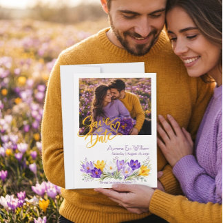 Convite Roxo Amarelo Crocus Floral Foto Salve A Data
