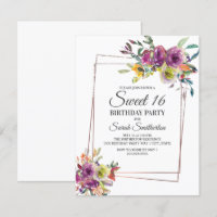 Roxo Amarelo Floral Geométrico Sweet 16 Aquarela