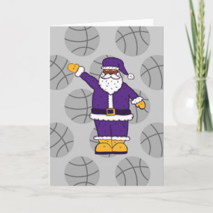 Convite roxo amarelo natal preto papai noel basquetebol