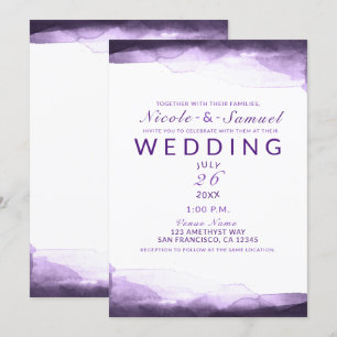 Convite Roxo Ameixa Água-marinha Casamento Moderno
