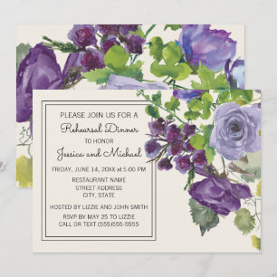 Convite Roxo Ameixa Floral Aquarela Marfim Ensaios