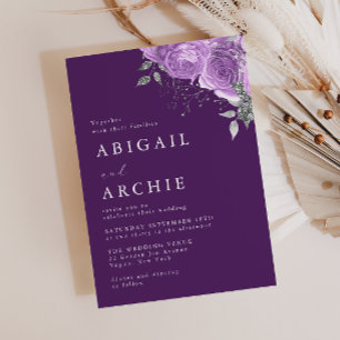 Convite Roxo Ameixa Violeta Floral Casamento 