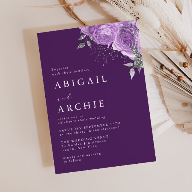 Convite Roxo Ameixa Violeta Floral Casamento  (Criador carregado)