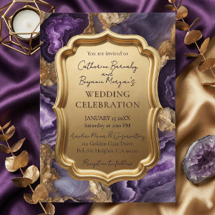 Convite Roxo Ametista & Ágata Geodo Casamento Ornate