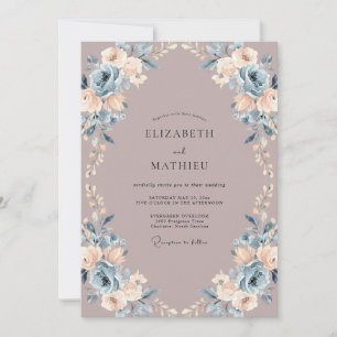 Convite Roxo Azul Aquarela Botânica Casamento