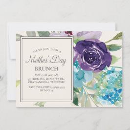 Convite Roxo Azul Floral em Aquarela no Dia das Mães