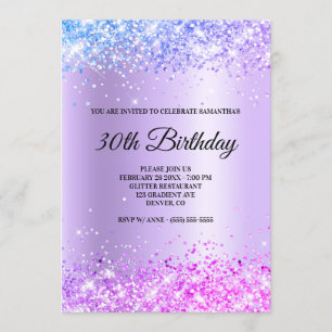Convite Roxo Azul Rosa Ombre Brilhante Glitter Cetim Folha