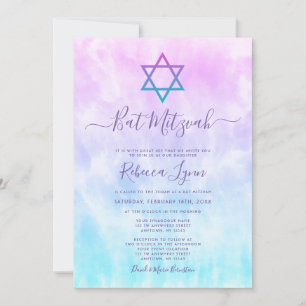 Convite Roxo Azul Turquesa Bat Mitzvah Tie Dye