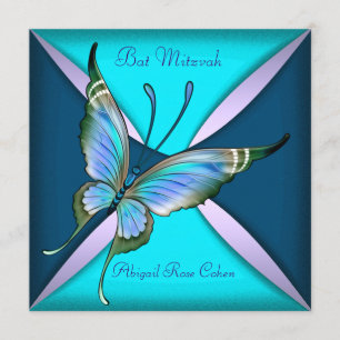 Convite Roxo Azul Turquesa Borboleta Bat Mitzvah