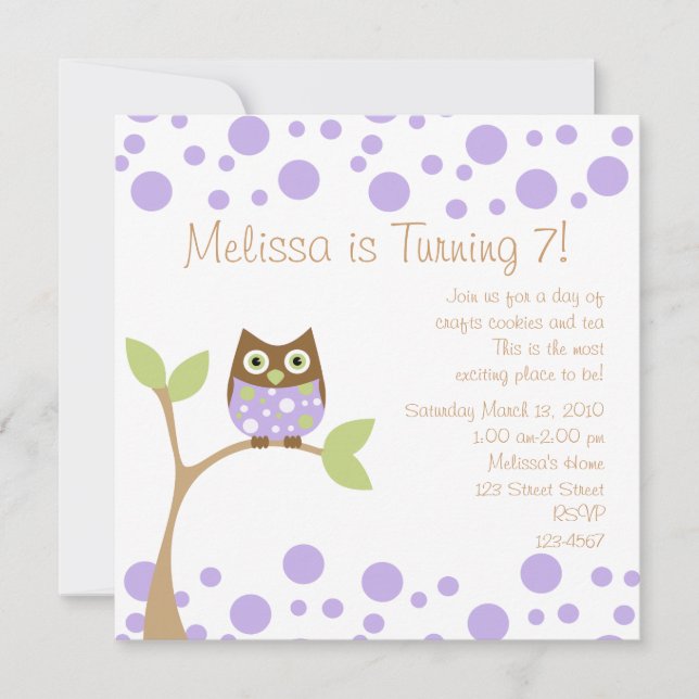 Convite Roxo Bebê Coruja (Frente)