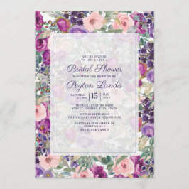 Convite Roxo Bege Flora Salvia Verde Folhas Noiva