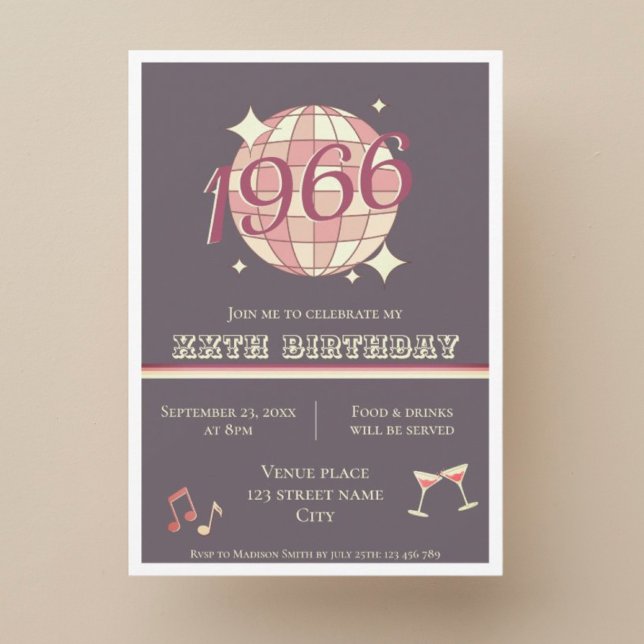 Convite roxo de 60º aniversário Vintage 1966 (Criador carregado)