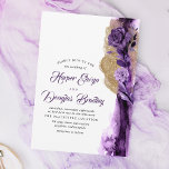 Convite Roxo de ameixa - Boca e Casamento Floral Dourado<br><div class="desc">Púrpura de beringela moderna e convites para casamento floral de ouro brilhante.</div>