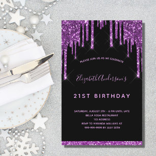Convite roxo de aniversário preto de aniversário