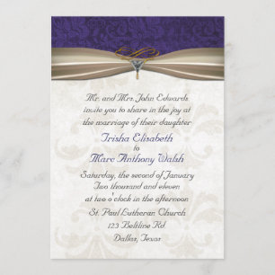 Convite roxo & de creme elegante do casamento tema