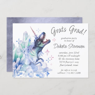 Convite Roxo de Cristal Dinocorn   Formando de dinossauro 