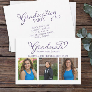 Convite Roxo de Graduação de Script Elegante Multifotogr