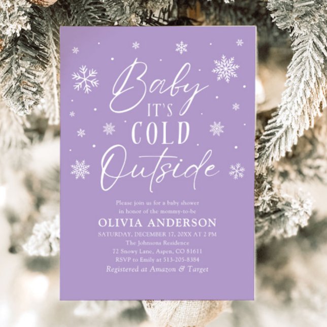 Convite Roxo de inverno É frio fora do Chá de fraldas (Purple Winter Baby It's Cold Outside Baby Shower Invitation
)