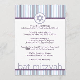 Convite roxo de Mitzvah do bastão das listras